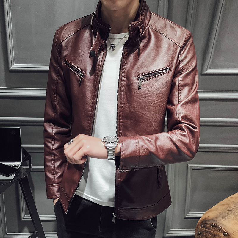Leather jacket men's leather zipper cardigan men's jacket - Image 7