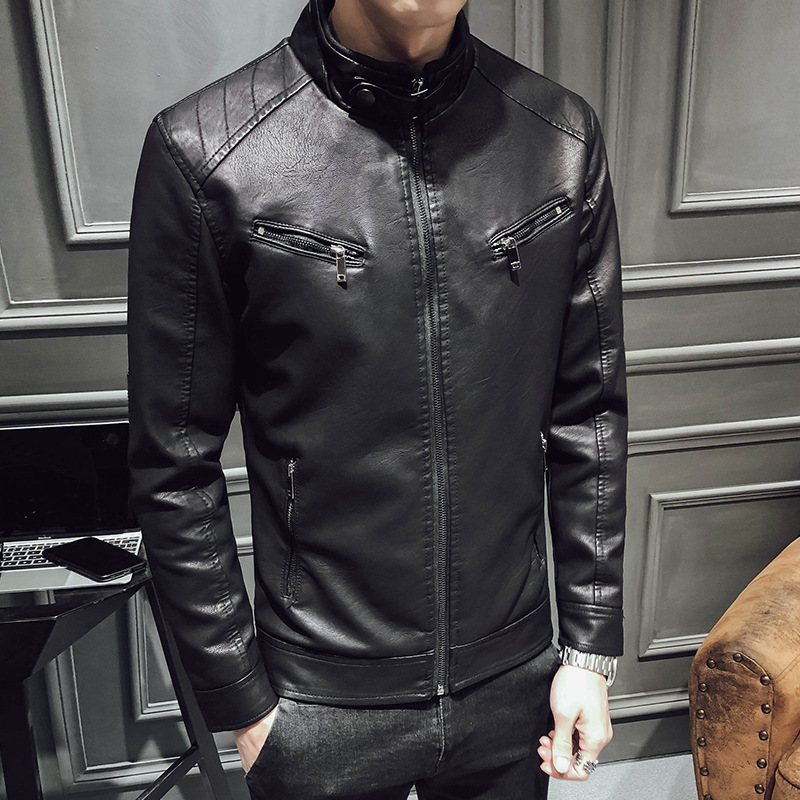 Leather jacket men's leather zipper cardigan men's jacket - Image 2
