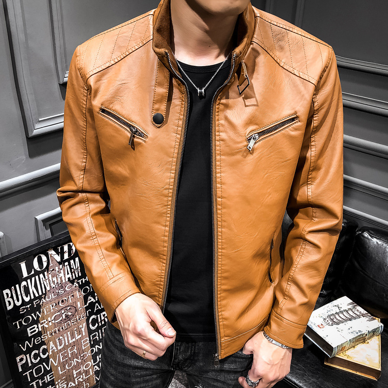 Leather jacket men's leather zipper cardigan men's jacket - Image 8