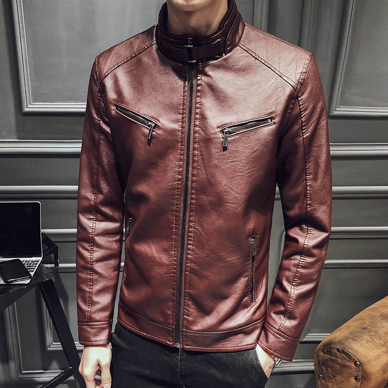 Leather jacket men's leather zipper cardigan men's jacket - Image 4