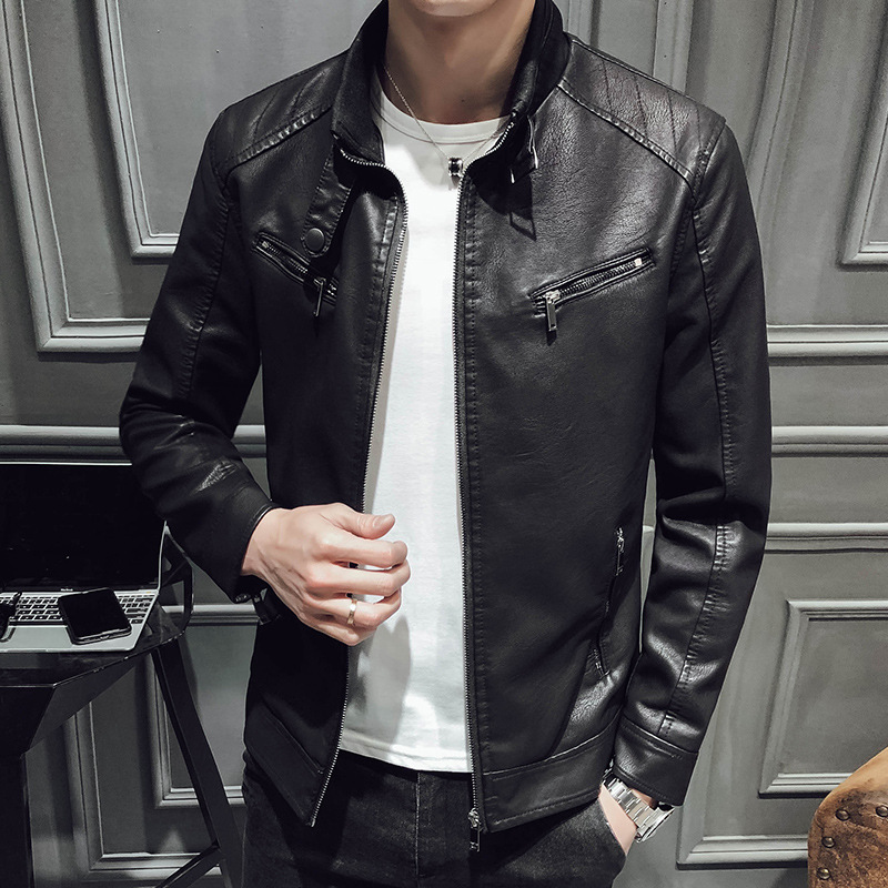 Leather jacket men's leather zipper cardigan men's jacket - Image 5