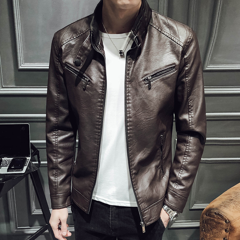Leather jacket men's leather zipper cardigan men's jacket - Image 6