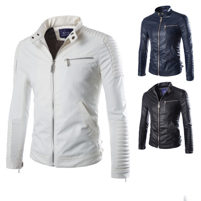 Men's Solid Color Leather Jacket Motorcycle Leather Jacket Men's - Image 5