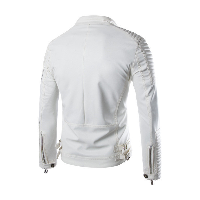 Men's Solid Color Leather Jacket Motorcycle Leather Jacket Men's - Image 4