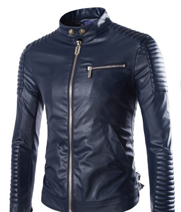 Men's Solid Color Leather Jacket Motorcycle Leather Jacket Men's - Image 2