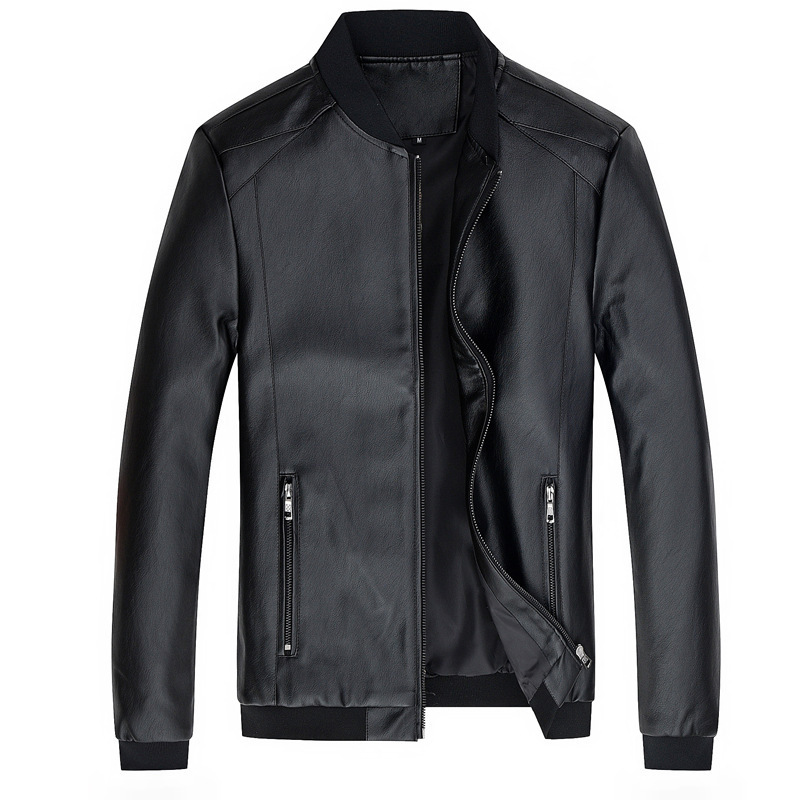 Men's Stand-Up Collar Leather Jacket Coat Motorcycle Men's Casual Leather Jacket - Image 2