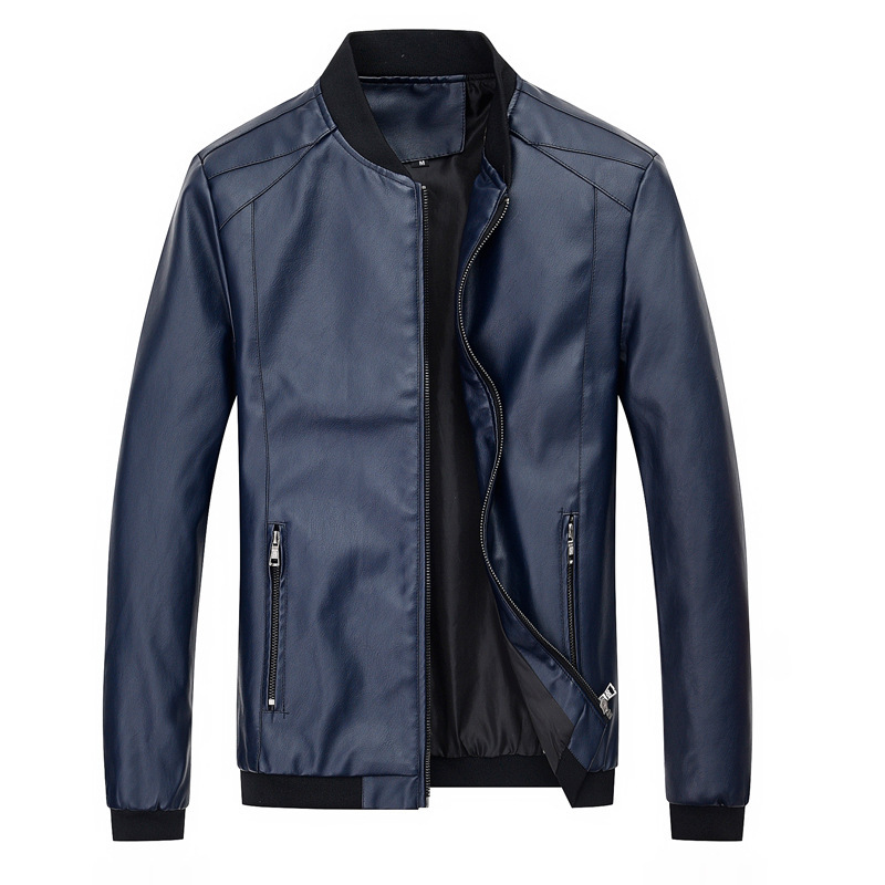 Men's Stand-Up Collar Leather Jacket Coat Motorcycle Men's Casual Leather Jacket - Image 5