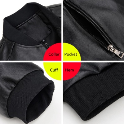 Men's Stand-Up Collar Leather Jacket Coat Motorcycle Men's Casual Leather Jacket - Image 4