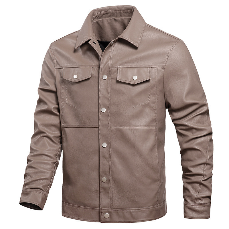Motorcycle Lapel Young Men's Leather Jacket - Image 2