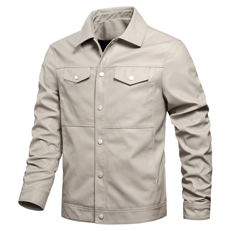 Motorcycle Lapel Young Men's Leather Jacket - Image 4