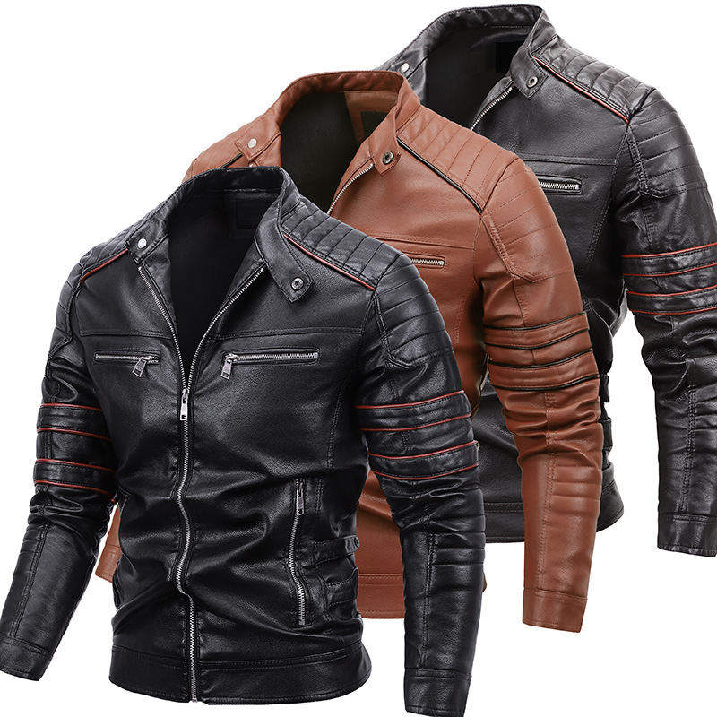 Men's Plus Velvet Motorcycle Jacket Leather - Image 2