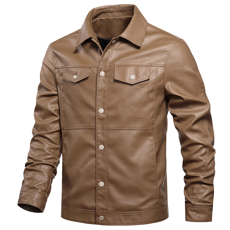 Motorcycle Lapel Young Men's Leather Jacket - Image 3