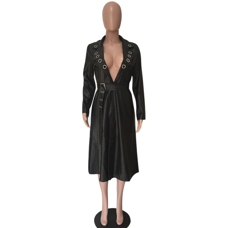 Eyelet belt V-neck jacket leather jacket - Image 4