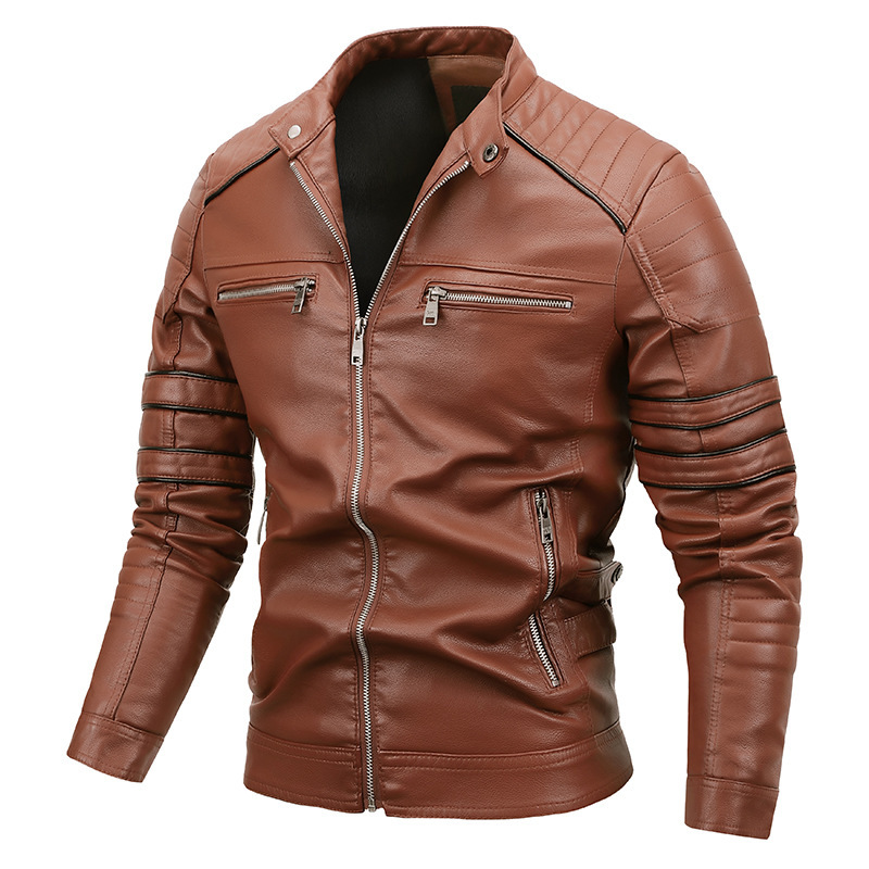 Men's Plus Velvet Motorcycle Jacket Leather - Image 5