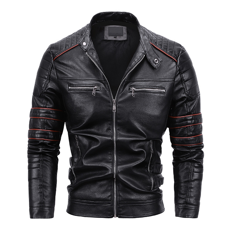 Men's Plus Velvet Motorcycle Jacket Leather - Image 3