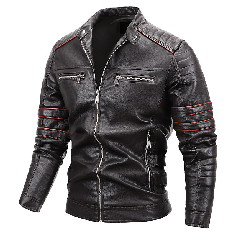 Men's Plus Velvet Motorcycle Jacket Leather - Image 4