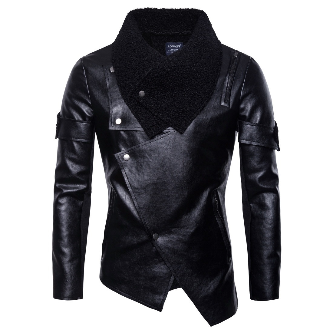 Men's Motorcycle Leather Jacket Personality Washed Leather Jacket Coat - Image 4