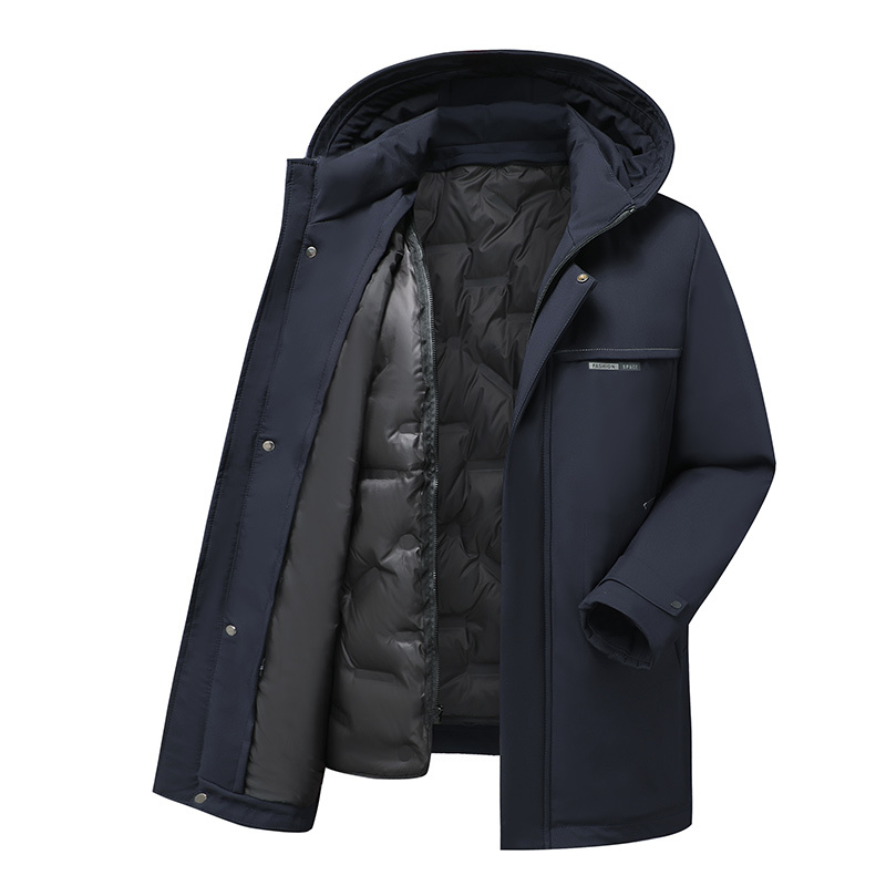 Detachable Liner Men's Hooded Mid-length Down Jacket - Image 2