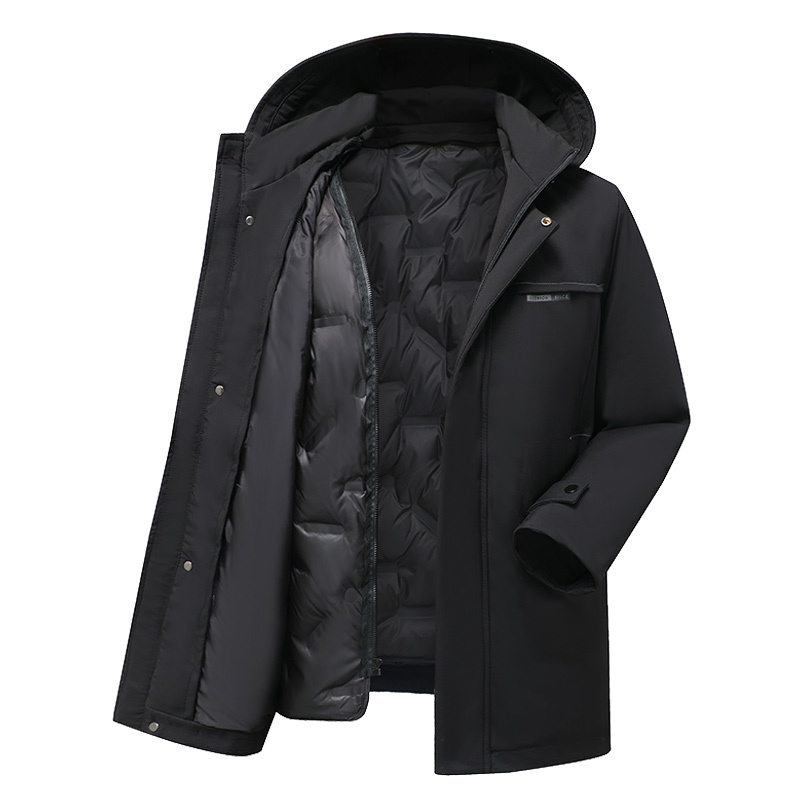 Detachable Liner Men's Hooded Mid-length Down Jacket - Image 4