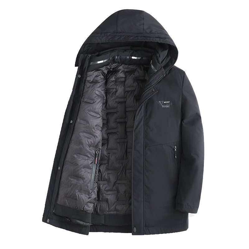 Detachable Liner Men's Hooded Mid-length Down Jacket - Image 7